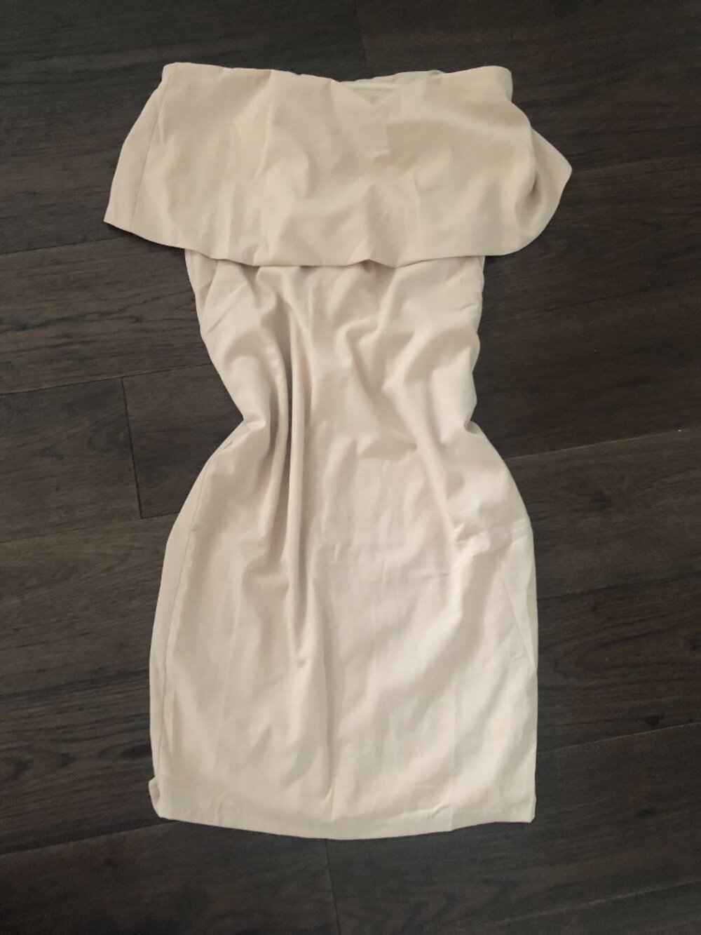 Lulus Blush Beige Strapless Popover Midi Dress with Pockets Size L